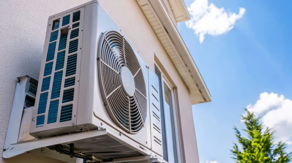 Air condition outdoor unit compressor install outside the house with blue sky